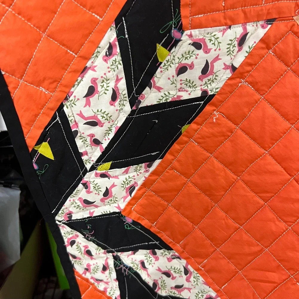 Handmade 68x82‎ Modern Geometric Orange Patchwork Star Quilt Throw Blanket
